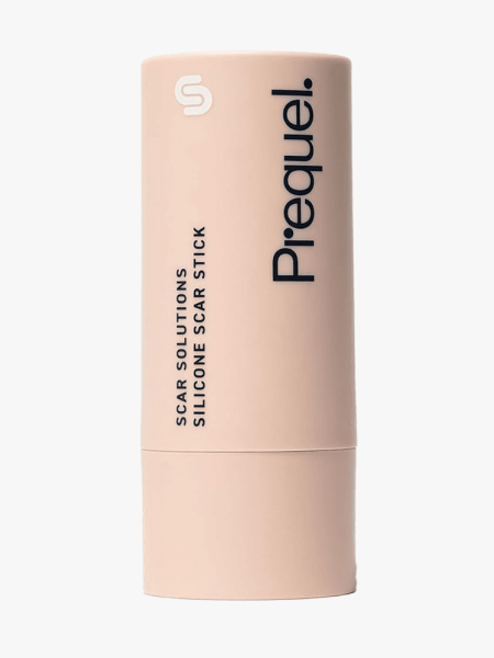 Prequel Silicone Scar Stick in branded component on a light gray background