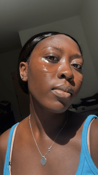 Associate beauty editor Annie BlayTettey wearing the CosRx The Peptide Collagen Hydrogel Eye Patch