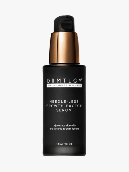 DRMTLGY Needle-less Growth Factor Serum in branded component on a light gray background