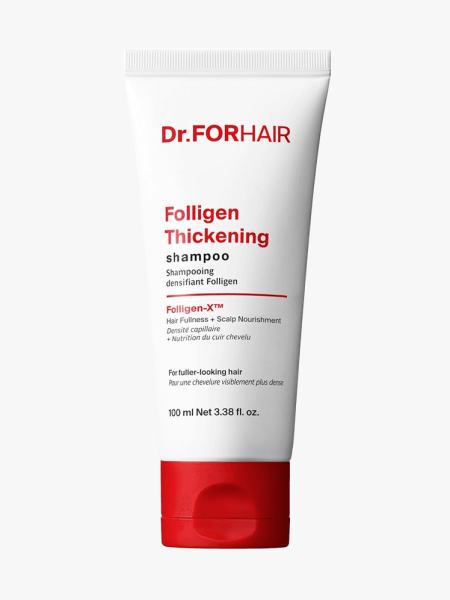 Dr. ForHair Folligen Shampoo in branded tube component on a light gray background